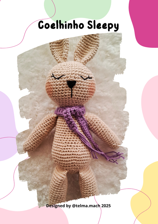 Padrão de crochet PDF Coelhinho Sleepy em amigurumi com fotos e vídeos passo a passo para iniciantes"