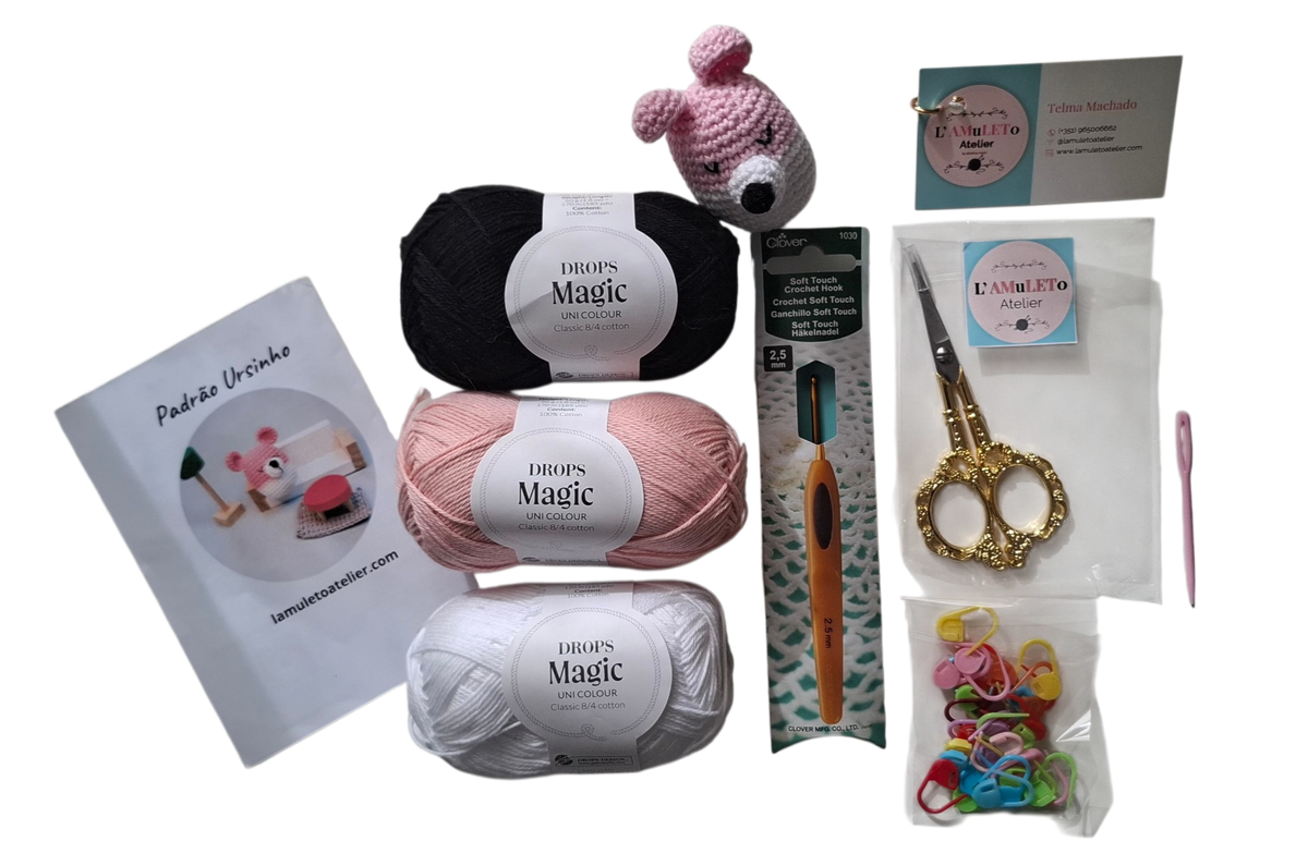 kit amigurumi ursinho rosa lamuleto