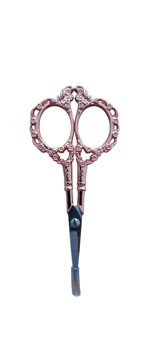 Tesoura retrô em aço inoxidável rose para crochet e costura"